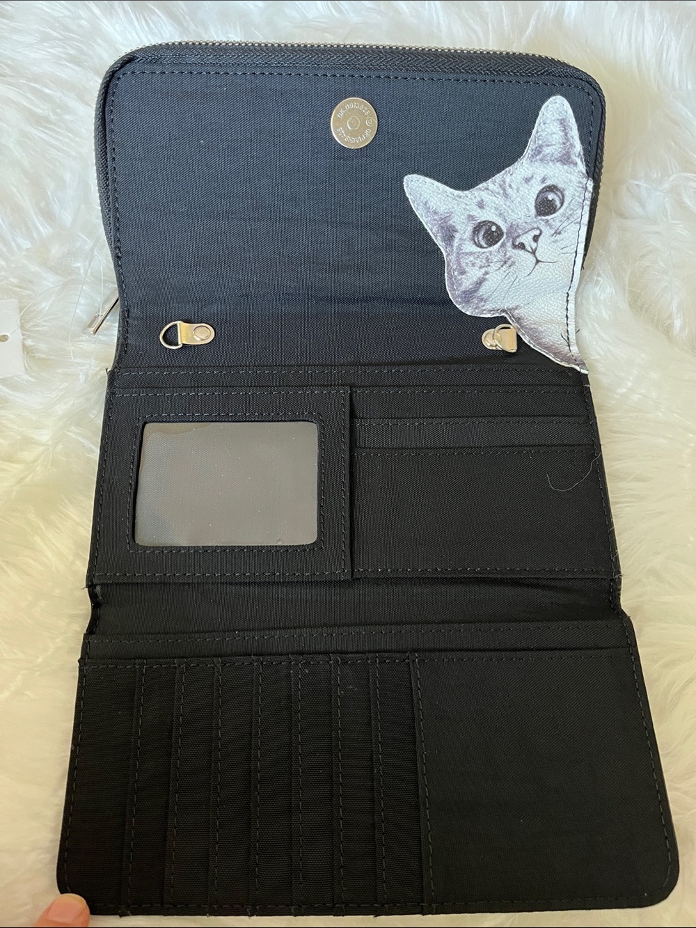 🆕 Peeking Cat Wallet Black White Zip Up Strap Gift Purse Book Modern Art Design - Picture 6 of 11